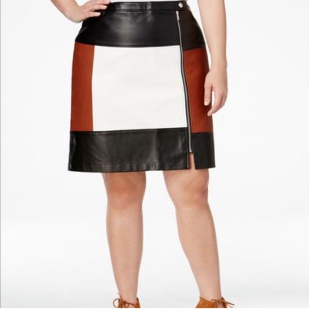 Inc International Concepts Iris Black Brown Block Faux Leather Mini Skirt Sz 18